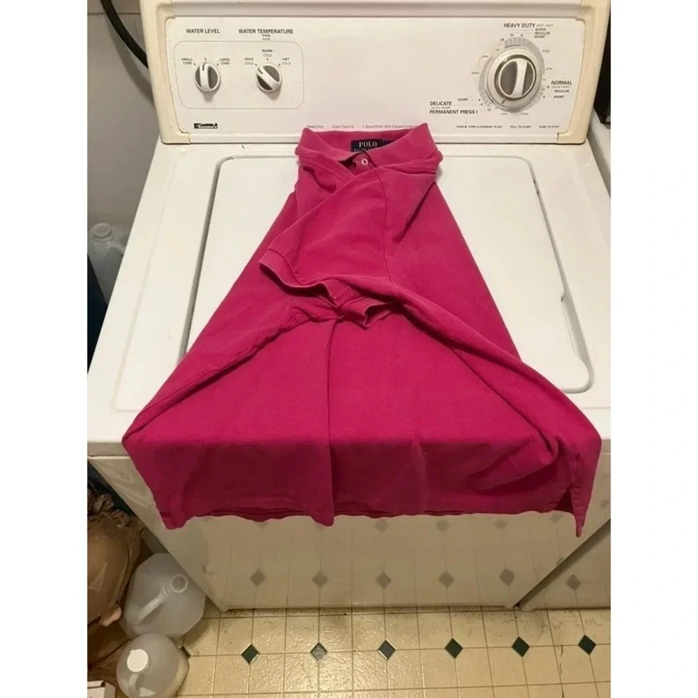 VTG Polo Ralph Lauren Hot Pink Lg Polo Button Up Golf Short Sleeve Preppy